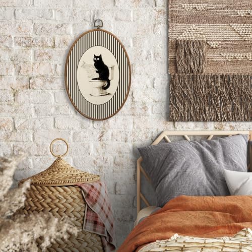 SONMYSULIL Funny Black Cat Bathroom Wall Art Decor, Vintage Bathroom Oval Wall - Image 4