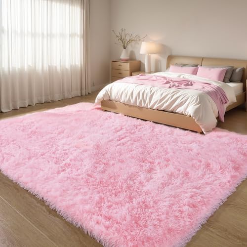 KICHOWUA Pink Fluffy 9x12 Area Rug Bedroom Living Room Soft Washable Shag - Image 7