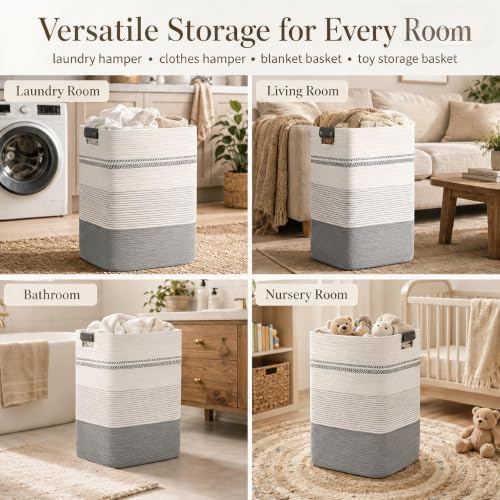 Laundry Hamper, Cotton Rope Laundry Basket - Image 6