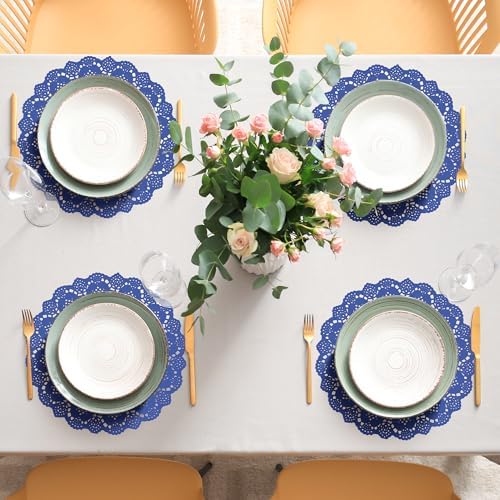 MCEAST 100 Pack Round Blue Paper Doilies 13.5 Inches Lace Place Mats Rustic - Image 6