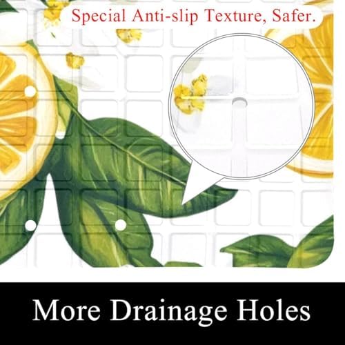 Shower Mat Non Slip 26.8 x 15.1 Inches, Lemons Flower Bathtub Mat Shower Stall - Image 2