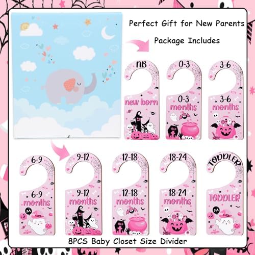 Halloween Baby Closet Dividers 8Pcs – Pink Black Wooden Double-Sided Clothes - Image 6