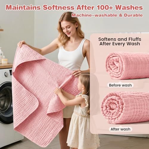 Muslin Hooded Baby Towels 2 Pack, 100% Cotton Baby Bath Towels - Image 6