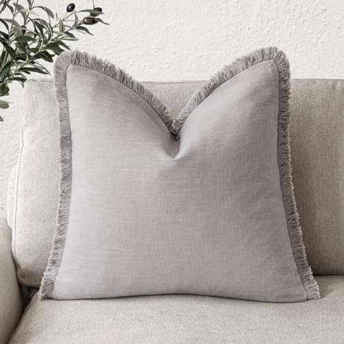 Foindtower Decorative Linen Fringe Throw Pillow Covers Cozy Boho Farmhouse by Foindtower
