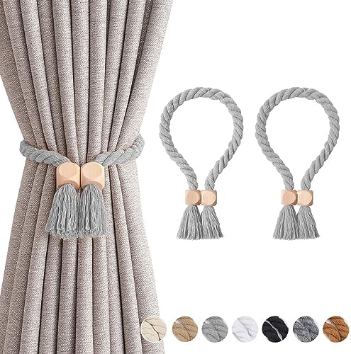 NICEEC 2 Pack Wooden Cube Magnetic Curtain Tiebacks Boho Home Decor Drape Tie by NICEEC