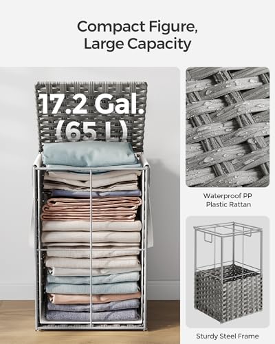 SONGMICS Laundry Hamper with Lid, 17.2 Gallon Synthetic Rattan Clothes Laundry - Image 5