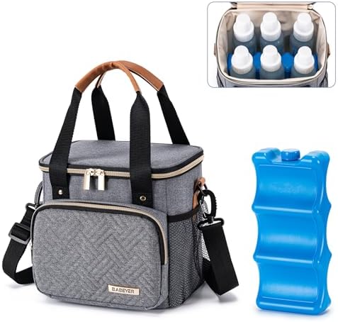 Breastmilk Cooler Bag with Ice Pack Fits 6 Baby Bottles up to 9 Ounce, Breast by BABEYER