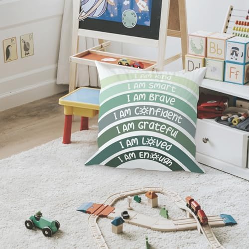 QIYUHOY Boho Sage Eucalyptus Green Rainbow Classroom Throw Pillow Covers - Image 2