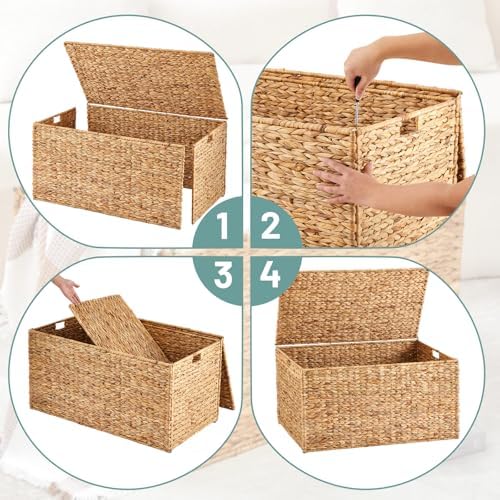 Wonderjune 36 x 20 x 18.5 Inch Water Hyacinth Wicker Storage Trunk - Image 3