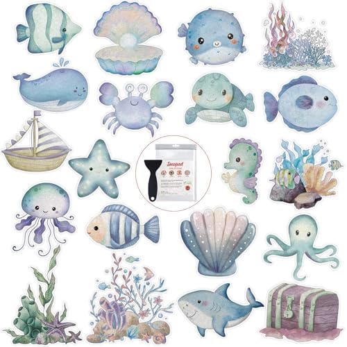Secopad Soft Blue Ocean Life Non Slip Bathtub Stickers by Secopad