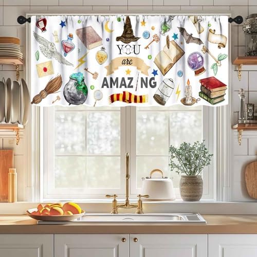 Magical Wizard Window Valance, Witchy Witchcraft Magic Book Mysterious Wizard - Image 3