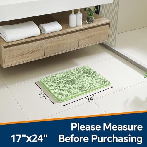 Chenille Bathroom Rug 17"x24" Seafoam Green, Non-Slip Bath Mat - Image 2