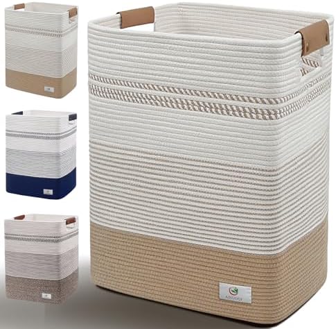 Large Laundry Hamper Basket, 85L Cotton Rope Woven Storage Bin by AINUOQI