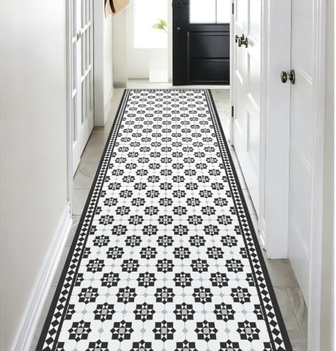2' x 20' Tile-Inspired Decorative Vinyl Hallway Runner Mat, Waterproof by BelleCosy