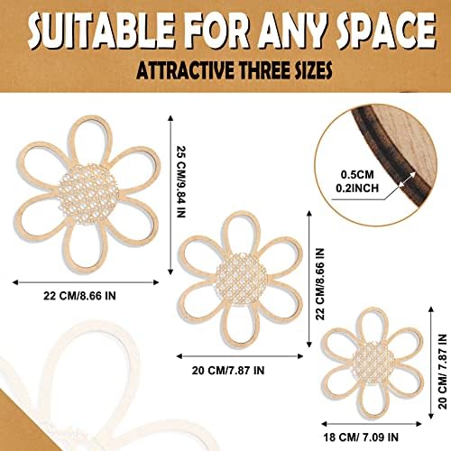 Maitys 3 Pcs Boho Wood Daisy Flower Wall Decor - Image 2