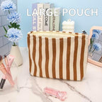 Flat Makeup Bag for Women, Zipper Cosmetic Pouch for Purse, Stripe Coffee - Image 5