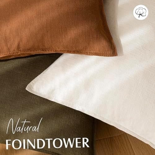 Foindtower Linen Solid Decorative Throw Pillow Covers 20x20 Cream White - Image 4