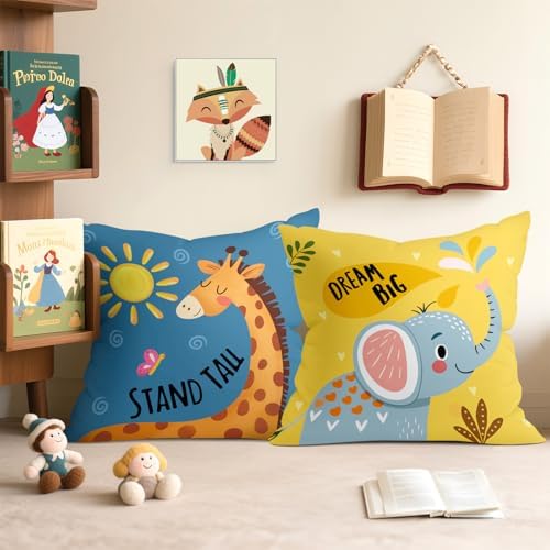 16x16 Set of 4 Kids Cartoon Animals Throw Pillow Cushion Covers - Image 4
