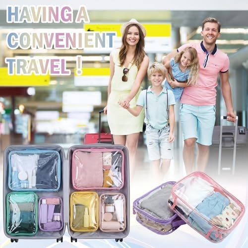 6 Pcs Clear Packing Cubes for Travel Luggage Organizer Bag Macron Color - Image 4