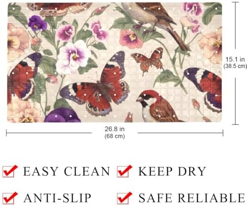 Bathtub Mat Non Slip 26.8x15.1 Inch, Butterflies Pansies Birds Shower Mat - Image 4