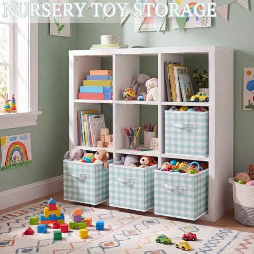 Yalikop 6 Pcs Green Gingham Cube Storage Bins, 11 Inch Fabric Checkered - Image 4
