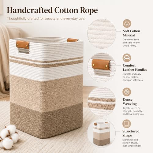 Laundry Hamper, Cotton Rope Laundry Basket - Image 6