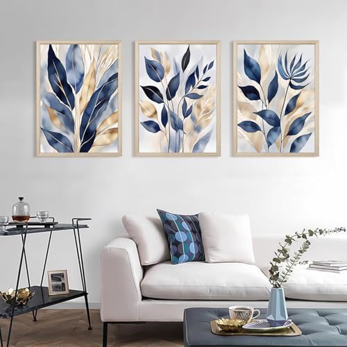Blue Botanical Wall Art Abstract Leaf Canvas Prints Decor Modern Plant Wall Art - Image 5