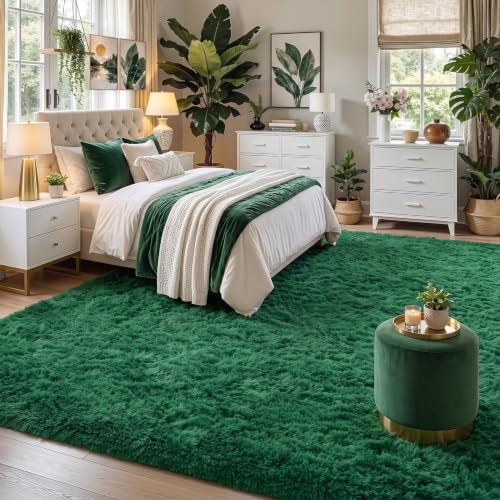 Amdrebio Dark Green Large Furry Rug 6x9 - Image 3