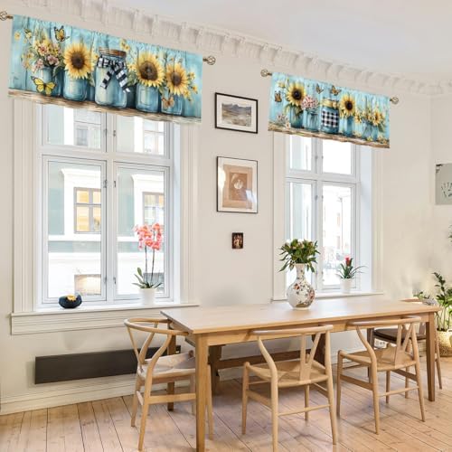Sunflower Valance Curtain for Windows 2 Pack Watercolor Butterfly Wildflower - Image 6