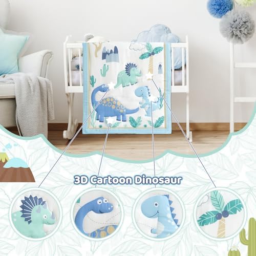 Dinosaur Mini Crib Bedding Set for Boys Light Blue Premium 3-Piece Baby Bedding - Image 3