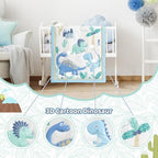 Dinosaur Mini Crib Bedding Set for Boys Light Blue Premium 3-Piece Baby Bedding - Image 3