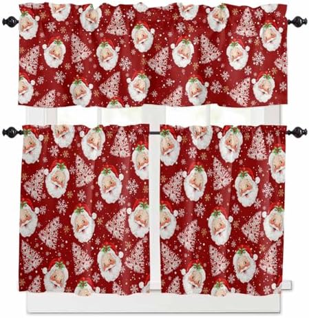 Red Christmas Kitchen Curtains and Valances Set, Santa Claus Merry Christmas by VandarllinHomeKitchenDecor