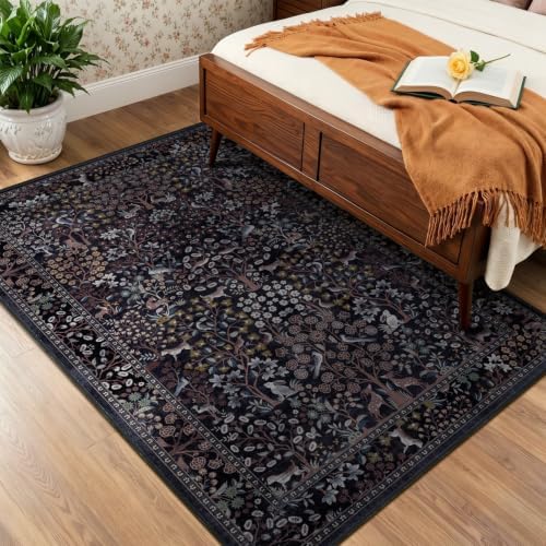Tree of Life 5x8 Washable Area Rugs, Low Pile Thin Living Room Bedroom Rug Non - Image 5