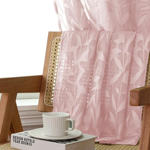 Lecloud Leia 54 Inch Living Room Blush Sheer Curtains 2 Panels, Lightweight - Image 3