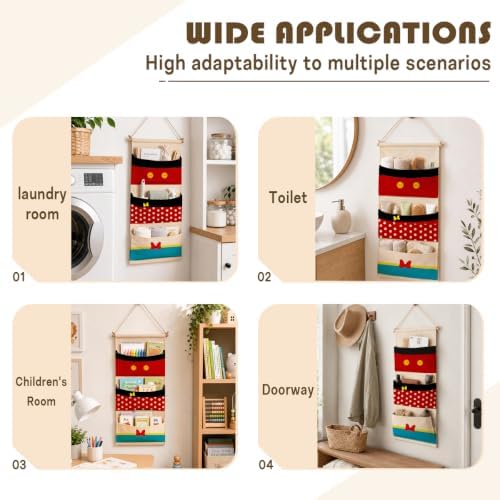 Cute 3-Pocket Hanging Wall Organizer, Polka Dot Over Door Storage Pockets - Image 4
