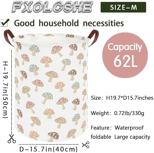 Mushroom hamper, Laundry Basket, Collapsible Canvas Waterproof Storage Bin - Image 7