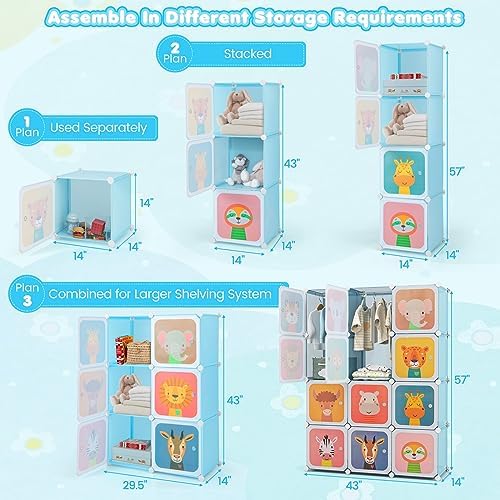 Costzon Kids Closet, Cartoon DIY Modular Dresser Storage Organizer - Image 3