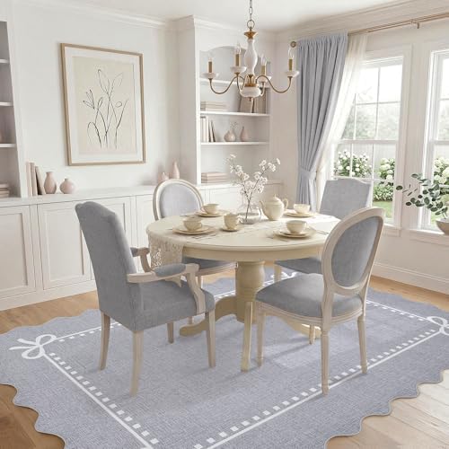 Garvee Scalloped Bow Rug for Living Room Washable Solid Grey 6x9 Area Rugs - Image 4