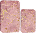 Set of 2 Marble Bathroom Rugs Nonslip Pink Bathroom Mats Ultra Soft Washable by Eanpet