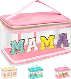 Chenille Letter Clear Makeup Bags Mama Pouch, Preppy Patch Makeup Bag Zipper by izuzta