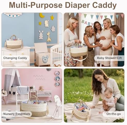 Baby Diaper Caddy Organizer, 5 Grids, 8 Pockets, Shoulder Strap Portable - Image 7