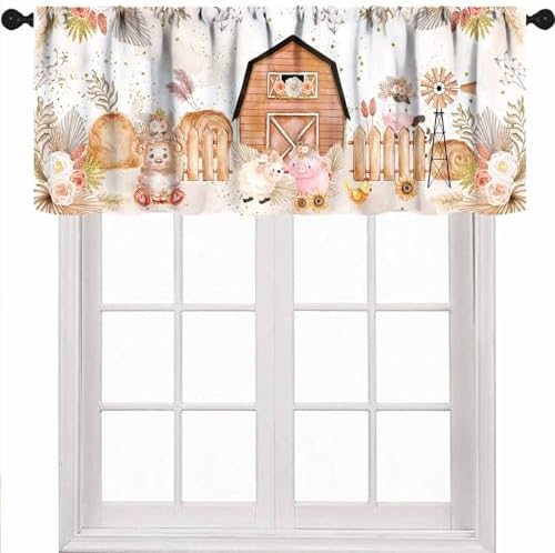 Kids Farm Animals Window Valance, Cartoon Rustic Farm Animal Funny Farmhouse by Unknown