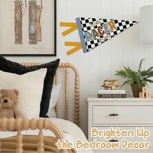 Race Car Room Decor for Boys, Little Racer Dude Felt Banners Flags - Image 4