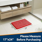 Chenille Bathroom Rug 17"x24" Red, Non-Slip Plush Bath Mat - Image 2