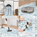 Blue Floral Area Rug 5x7, Washable Scalloped Boho Carpet - Image 5