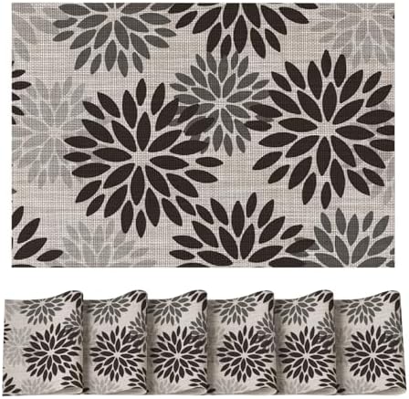 Artoid Mode Floral Vinyl Placemats Set of 6, Heat Resistant Washable Non-Slip by ArtoidMode