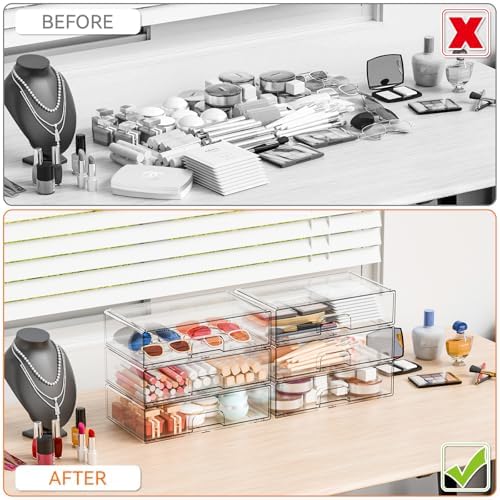 2 Pack Acrylic Drawer Organizer, 12.2''W Clear Stackable Storage Drawers - Image 5