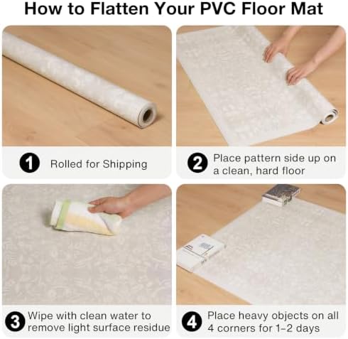 3' x 3' Beige Vinyl Floor Mat for Home, PVC Waterproof Area Mat - Image 4
