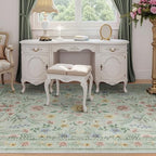 Green Floral Washable Area Rug 8x10 – Large Vintage Boho Non-Slip Carpet - Image 3
