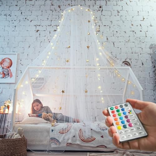 White Princess Bed Canopy with Fairy Lights by Bollepo